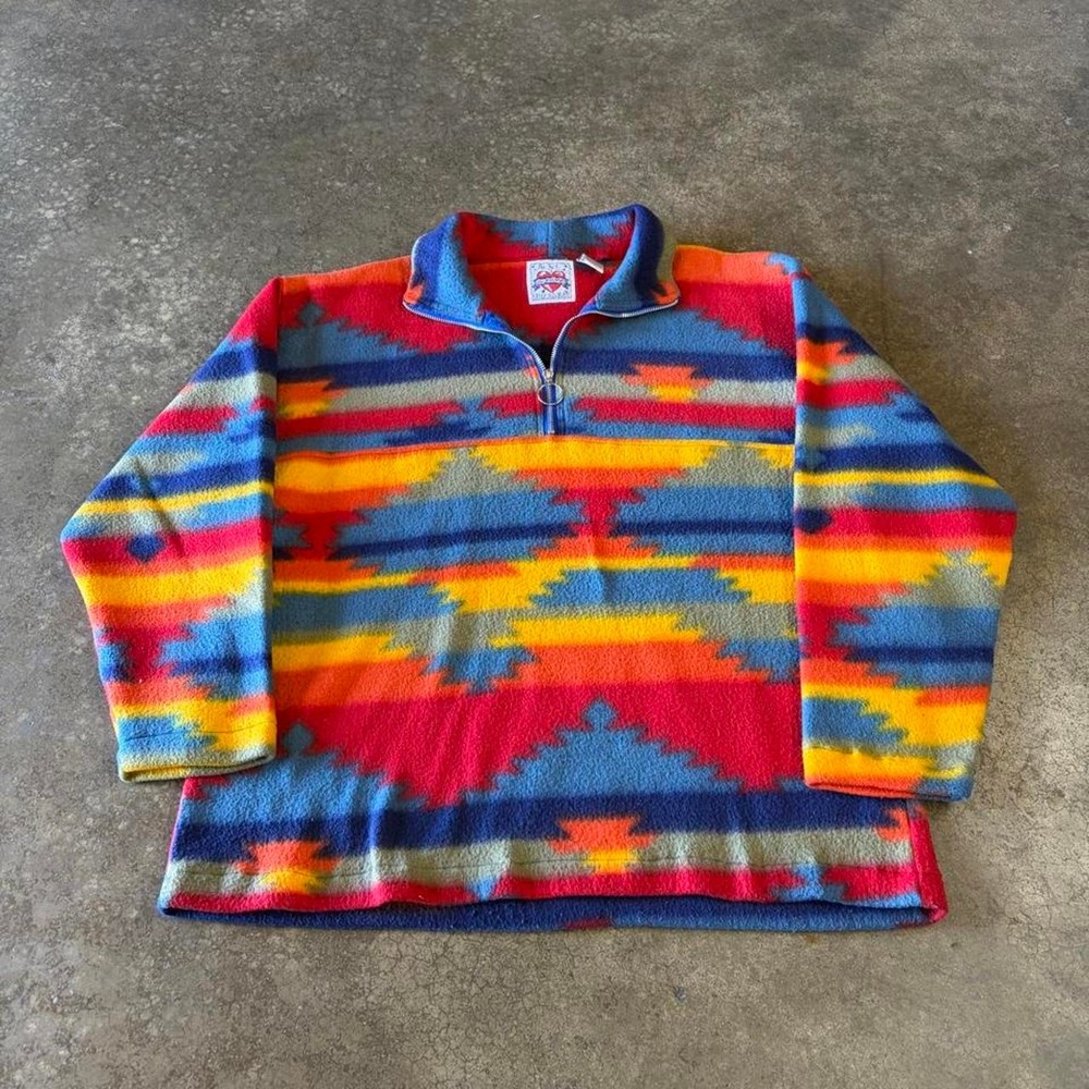 90s pendleton style aztec print fleece quarter zip